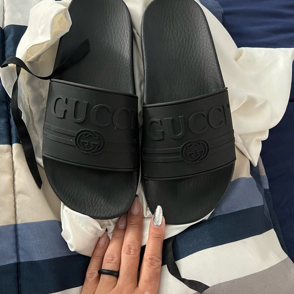 Gucci all black slides